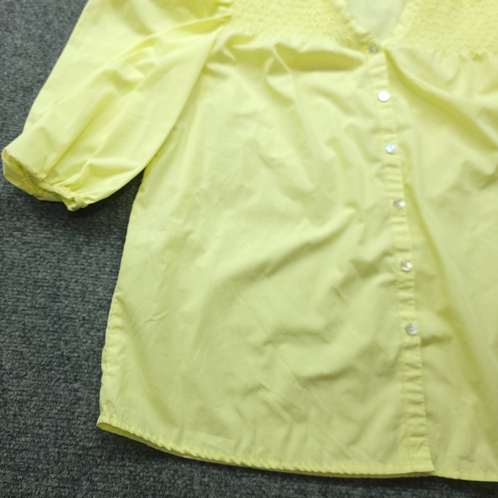 Hester & Orchard Yellow Smocked Ruffle V-Neck Puff Sleeve Blouse Medium - Picture 8 of 16
